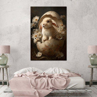 Illustration de toile de grand lapin de printemps Timuba - Art mural thématique de Pâques avec photo de lapin en œuf pour décoration murale saisonnière