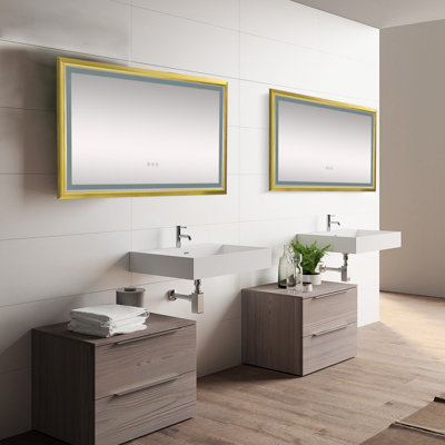 Brushed Gold Aluminium Framed Led Bathroom Mirror,wall Mounted Lighted Vanity Mirror