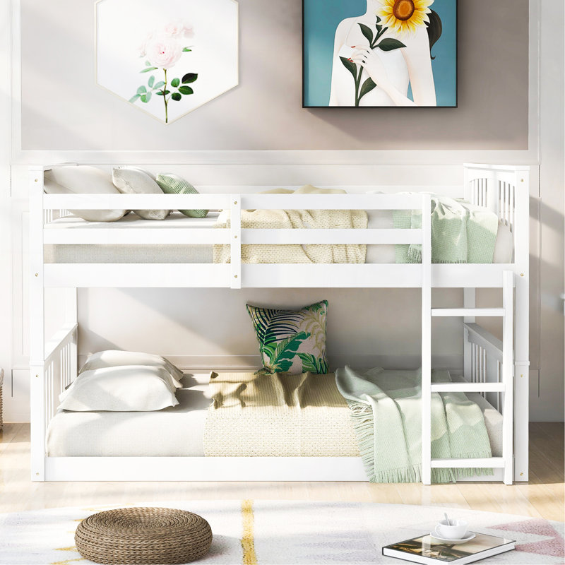 Lit double superposé au dessus d'un lit double avec échelle, blanc, Blanc