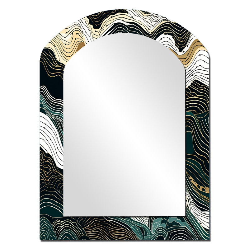 Exploration des lignes abstraites III - miroir mural arqué Line Art, miroir décoratif asymétrique vert, 34 po x 25 po