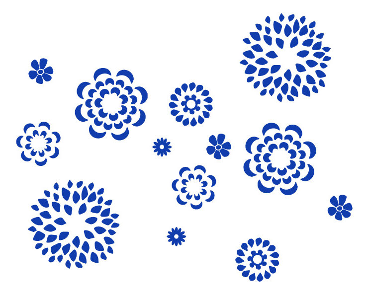 Adhésif décoratif motif floral, H 19 po x l 24 po x P 0,01 po, Bleu foncé