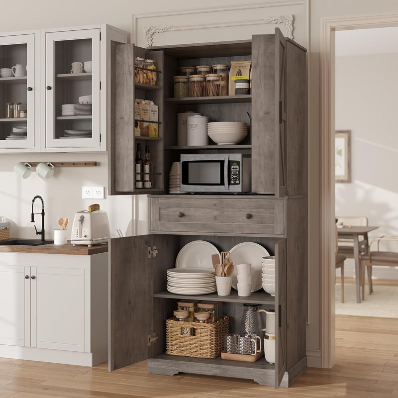 Armoire de rangement avec portes et tablettes, garde-manger de 71 pouces de hauteur, garde-manger autoportant à 4 portes