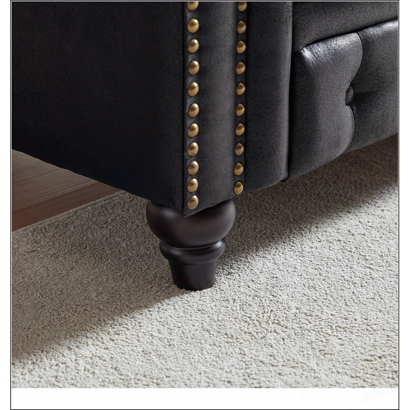 Canapé chesterfield de 63,5 po au design contemporain, canapé modulaire en tissu Tech, Noir