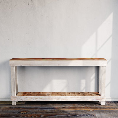 60" Long Solid Wood Console Table - Nature Wood Narrow Sofa Table- White