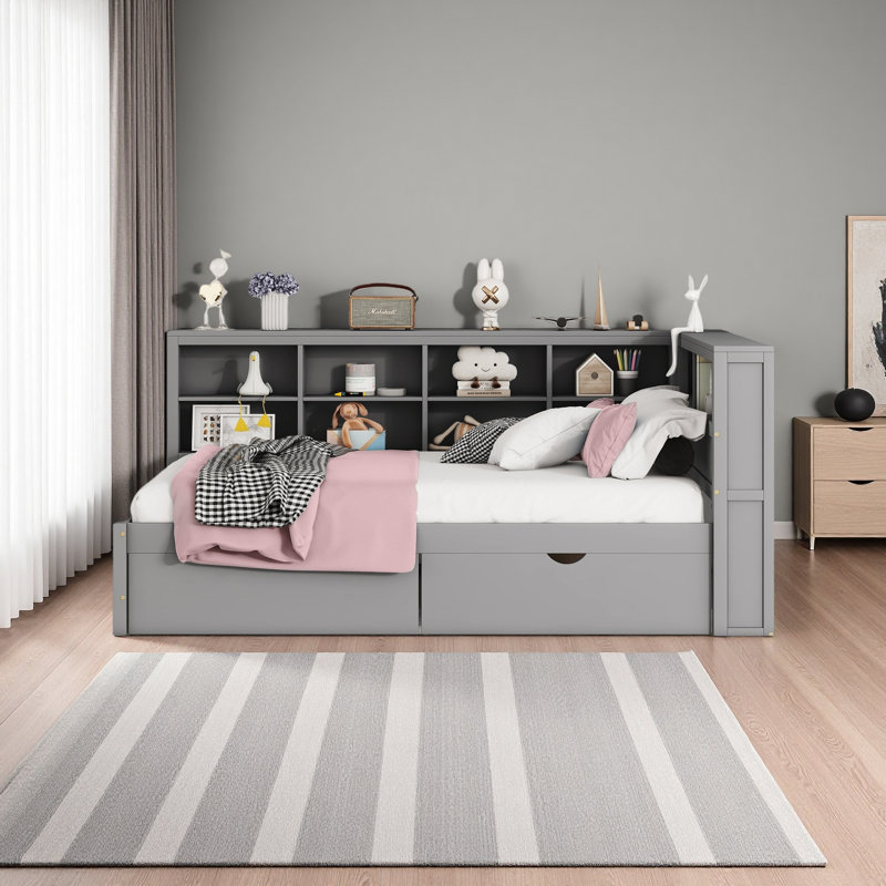 Wooden Daybed With 2 Drawers, Gray, Full