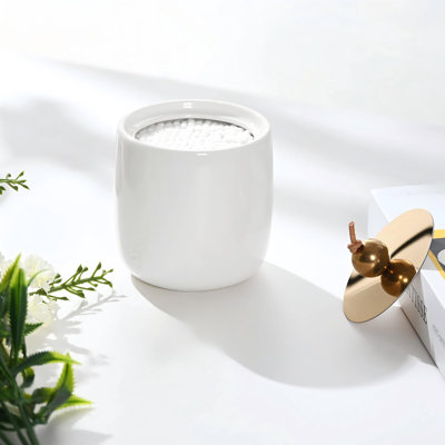 Ceramic Qtip Holder Dispenser with Gold Lids, Apothecary Jars Bathroom Vanity Organizer,Bathroom Canister(White/2 Pack)