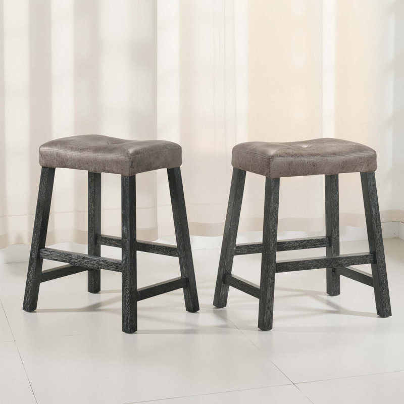 Tabourets de comptoir rustiques sans dossier avec siège en similicuir (ensemble de 2), Marron clair