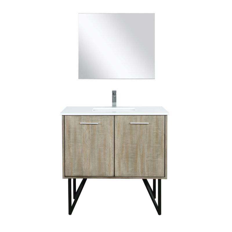 Lancy 36 in W x 20 in D Single Bath Vanity Mirror and Faucet Set, White Cultured Marble