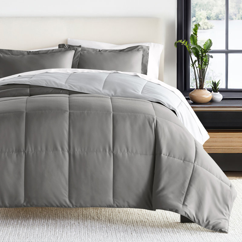 Twin Gray Reversible Down Alternative Microfiber Comforter Set