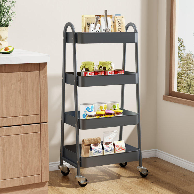 4-Tier Under Desk Mobile Utility Cart with Metal Storage Organizer, Gray