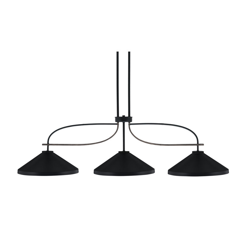Monterey 3 Light Bar Shown In Matte Black & Painted Distressed Wood-look Metal Finish With 14" Matte Black Cone Metal Shades