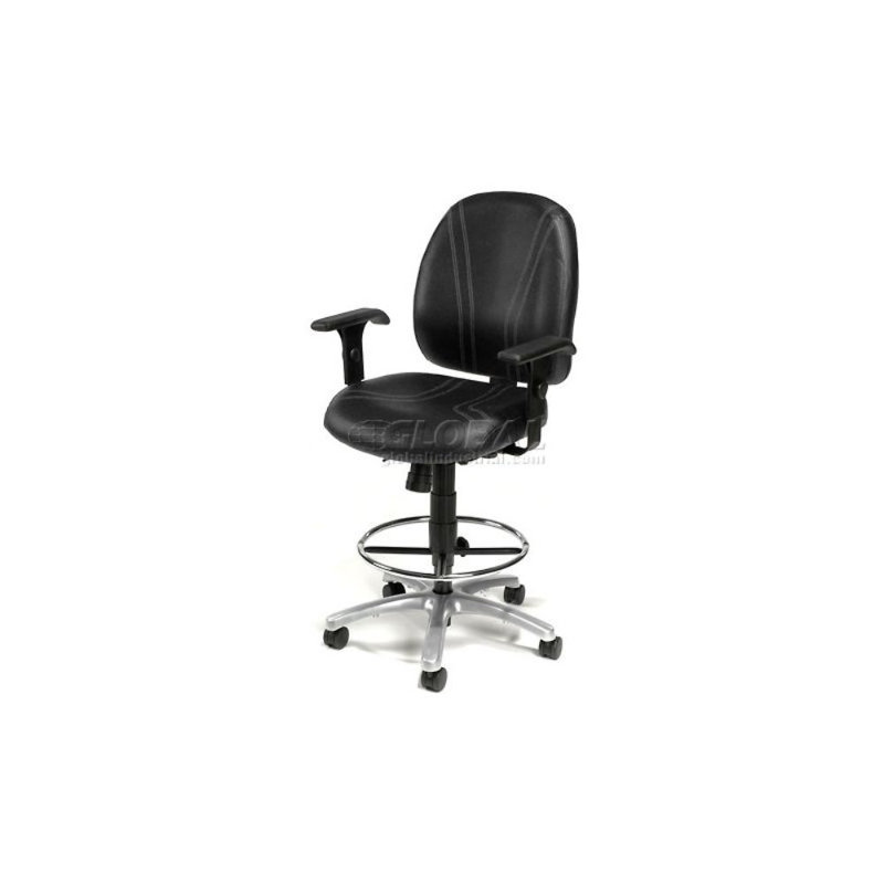 Black Adjustable Vinyl Mid Back Stool with Steel Frame