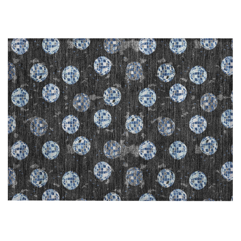 Machine Washable Indoor/Outdoor Chantille ACN2690 Kids Rug, 1'8" x 2'6", Black