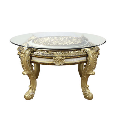 62" Desiderius Round Round Dining Table, Antique Gold & Hand-Painted Brown Finish