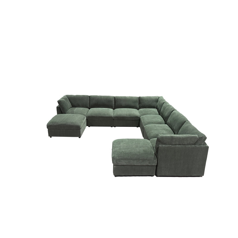 Canapé modulaire en velours côtelé Gidrani, Velours côtelé vert foncé
