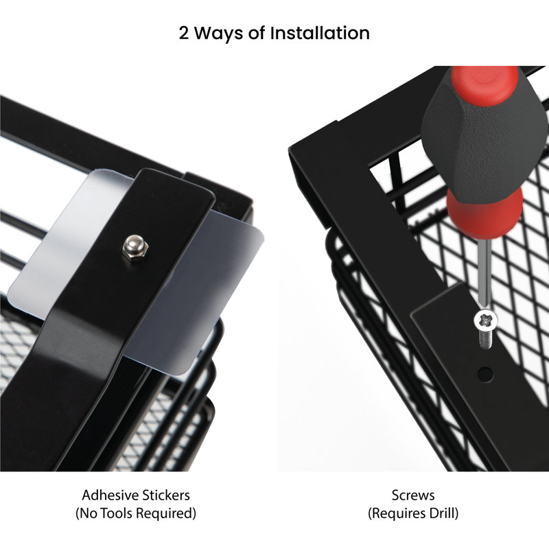 17" Black Steel Mesh Under Shelf Pull-Out Drawer Organizer