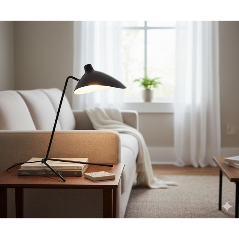 1-Light Black Table Lamp With A Black Aluminum Shade, Matte Black