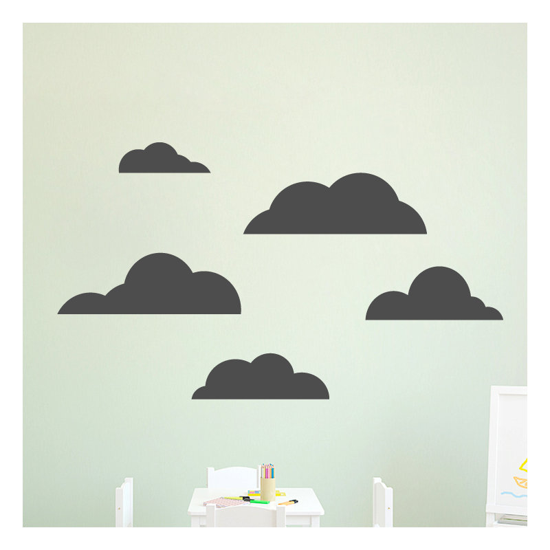 Ensemble de 5 décalcomanies murales cloud, Gris foncé