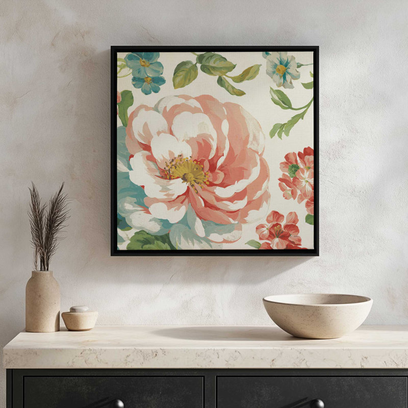 «Elegant Floral III» par Danhui Nai, reproduction d'art, 36 W x 36 H, Brown, Toile avec cadre