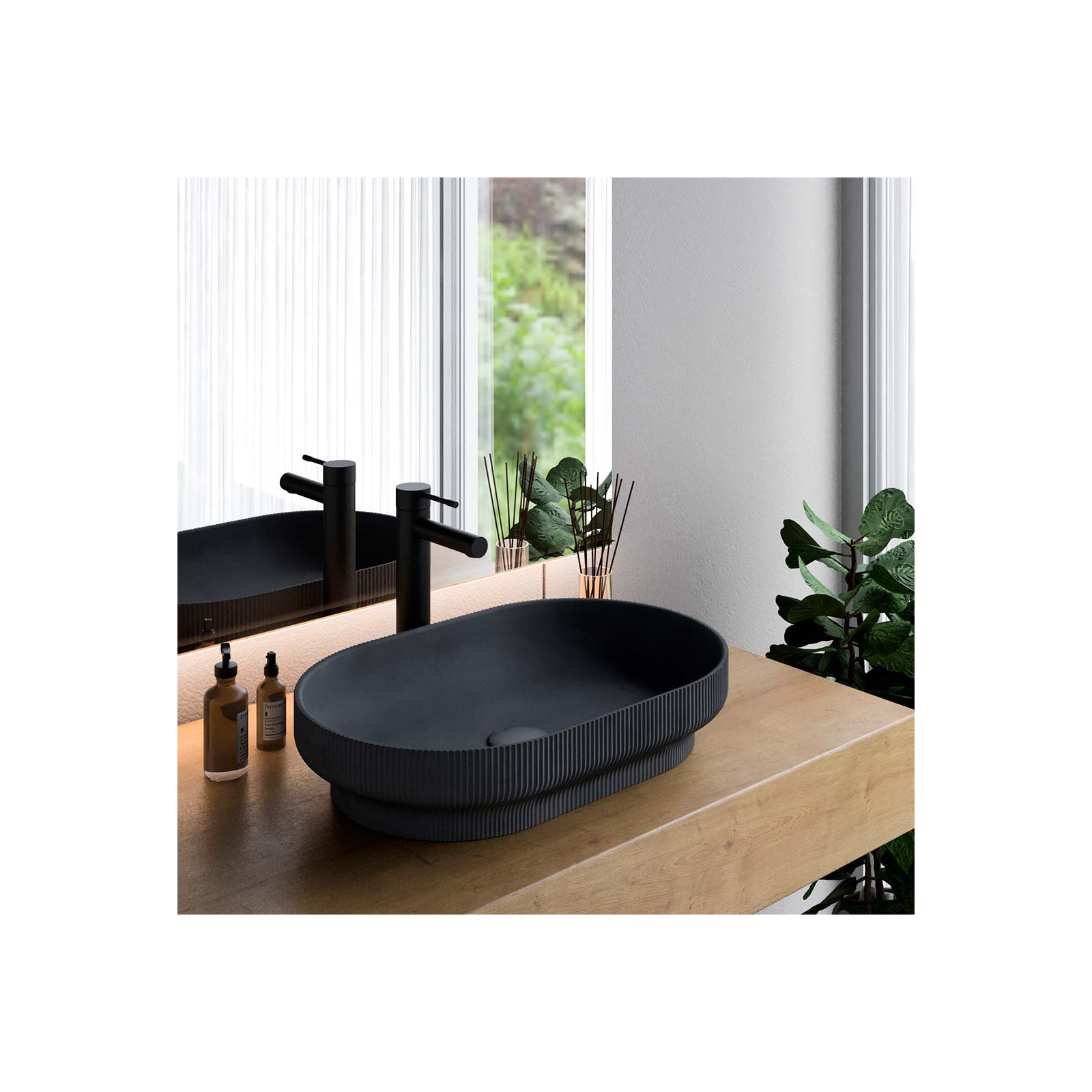Lotus Concrete Handmade Bathroom Sink, Coal Black