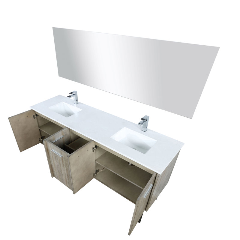 Lancy 72 in W x 20 in D Double Bath Vanity Mirror and Faucet Set, White Cultured Marble
