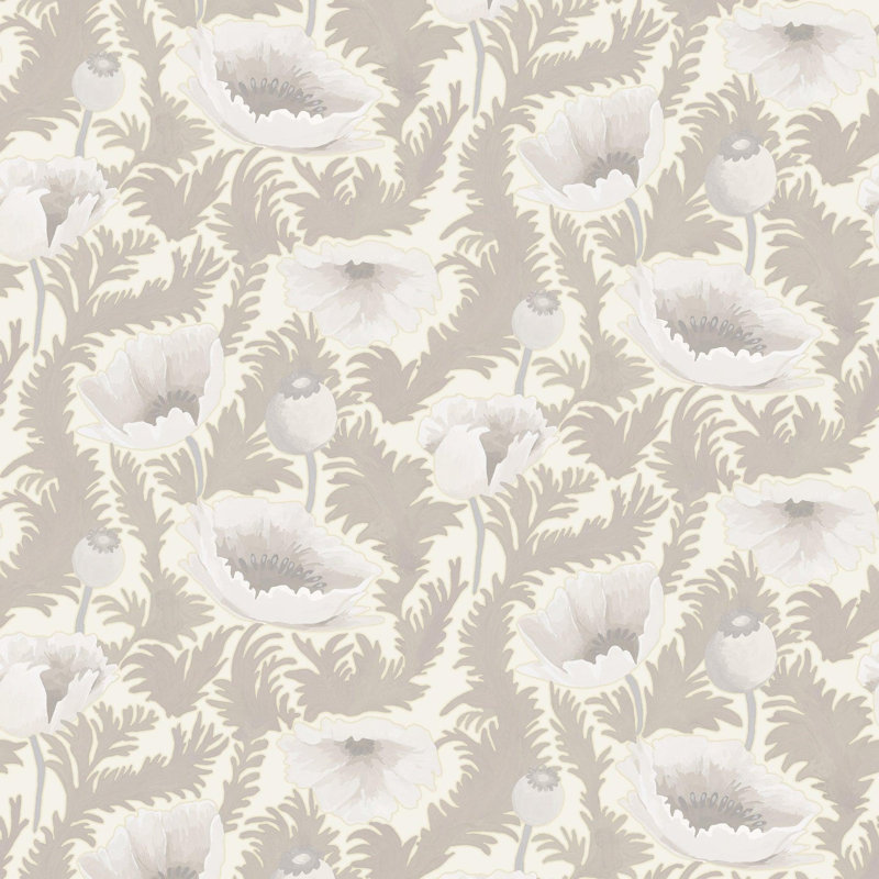 Poppy Bloom - Floral Wallpaper, Beige; Ivory; Tan, Faux Grasscloth, Non-Pasted