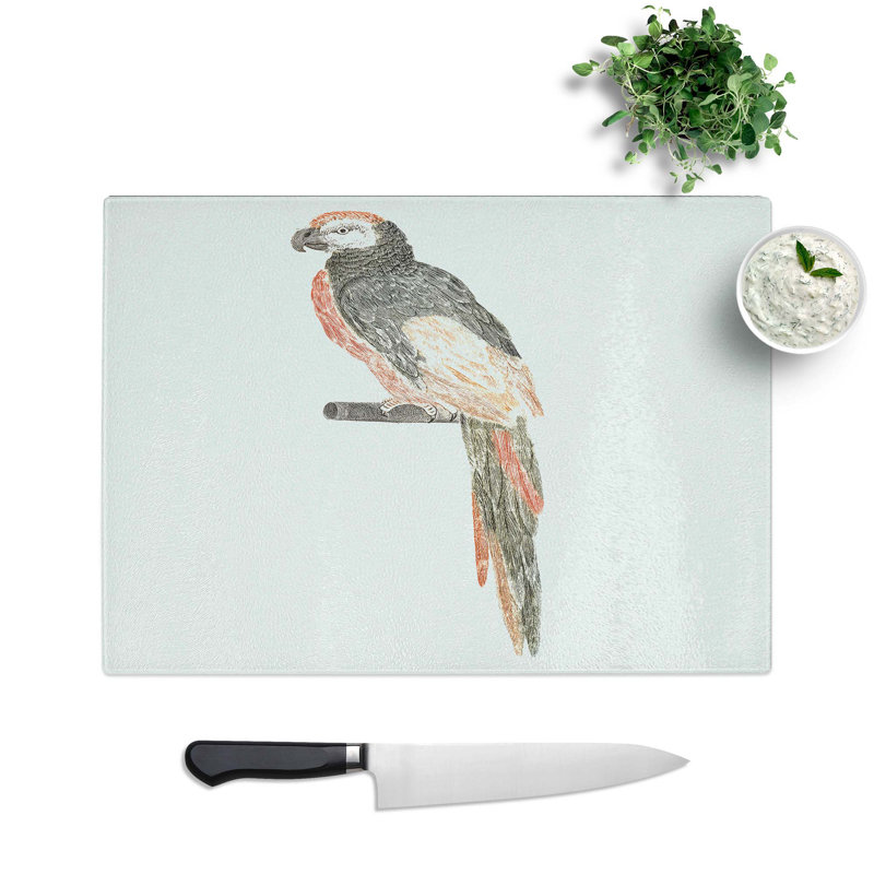 Glass Illustration of A Parrot by Johan Teyler Chopping Board, 39 cm W x 28.5 cm L