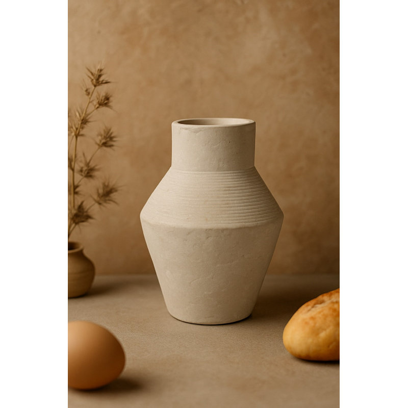 Vase en terre cuite naturel H 8,7 po et diamètre 6,1 po, Blanc