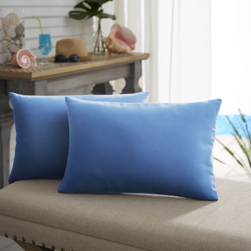 Almeda Outdoor Reversible Throw Pillow, Light Blue, 14" x 24"
