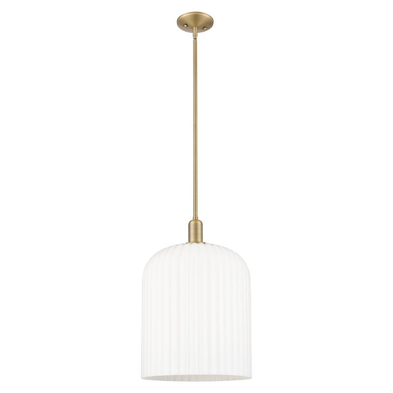 Downtown Urban - Voile de mariée - Mini-luminaire suspendu 1 tige, H 18 po x l 12 po x P 12 po, Blanc brillant, Laiton brossé