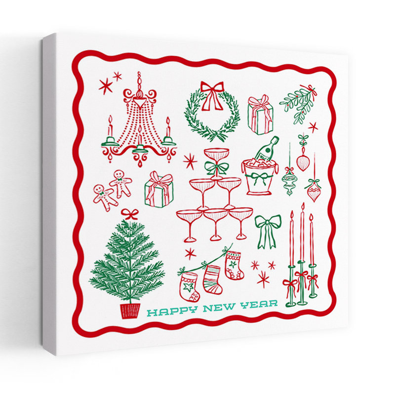 Affiche murale festive pour le Nouvel An : sapin de Noël classique rétro traditionnel, paysage d'hiver, H 48 po x l 48 po