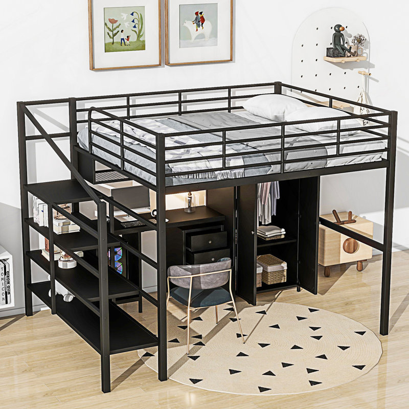Lit mezzanine en métal avec garde-robe