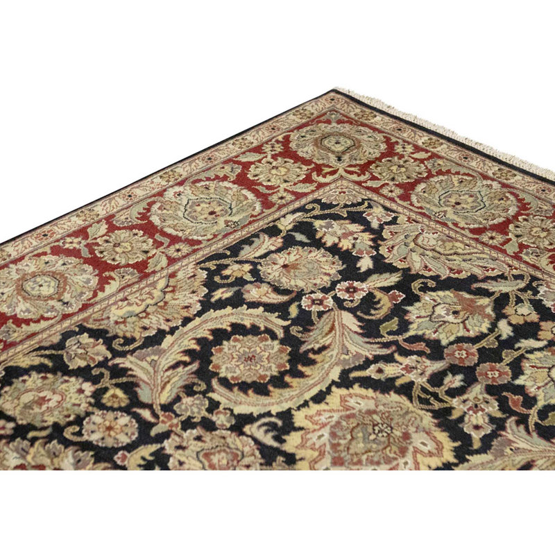 Tapis noir et rouge noué à la main de haute qualité