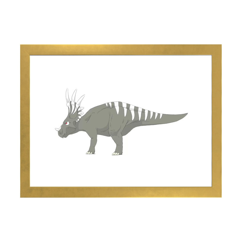 " Styracosaurus Pencil Drawing With Digital Color " by Alice Turner, Gold Framed Paper, White, 16" H x 24" W  1" D