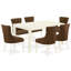 Ensemble de table de salle à manger 7 pièces moderne composé d'une table rectangulaire en bois et de 6 chaises rembourrées en tissu brun-750724376-750724377