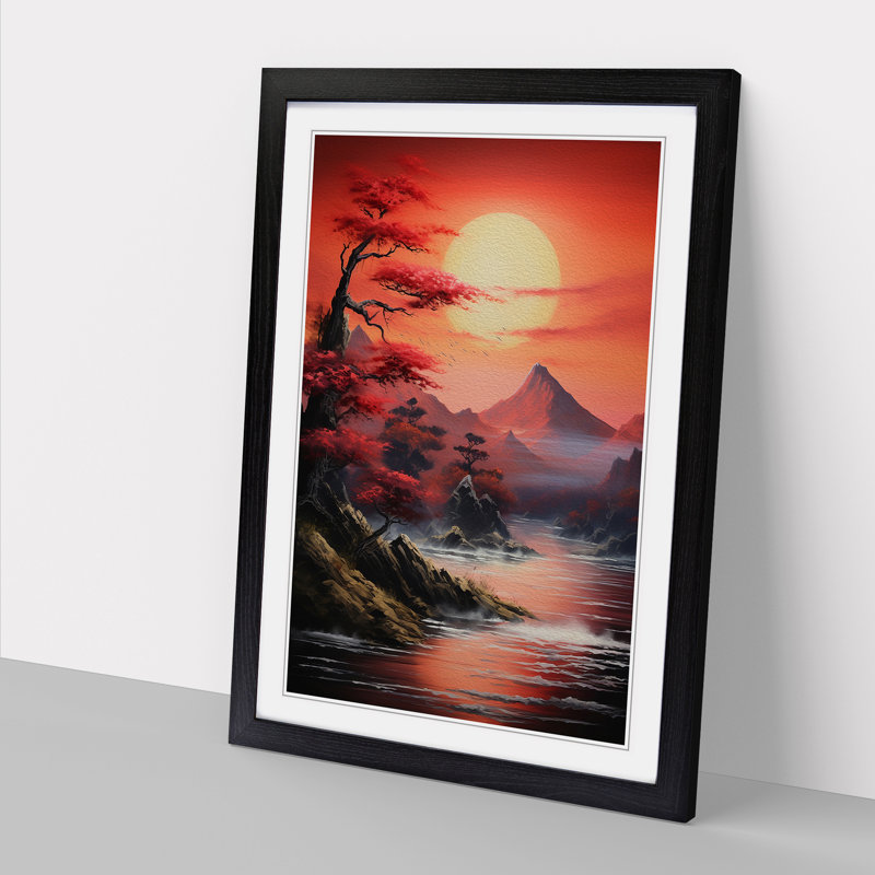 Japanese Sunset Action Painting - Framed Print, Black Framed, 46cm H x 34cm W x 2cm D