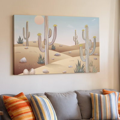 Canvas A Serene Desert Landscape At Dusk Featuring A Variety Of Wall Art Stylized Cacti In Soft Muted Colours Of Beige Cream And For Canvas Wall Art