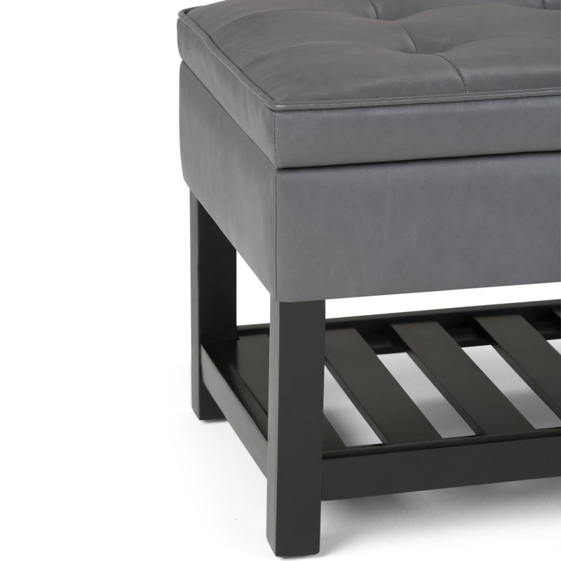 Stone Grey Tufted Faux Leather Storage Bench with Open Bottom