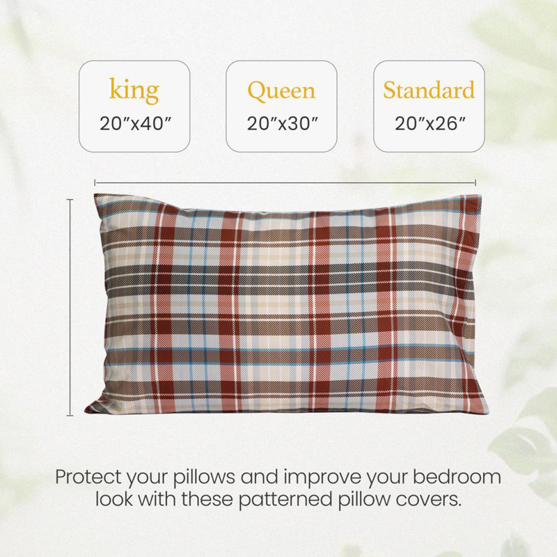 Ensemble de taies d'oreiller en tissu à motif numérique, Taies d'oreiller pour grand lit, Brown/Red Checkered