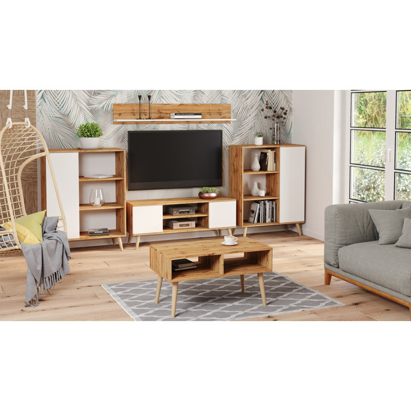 Focus RTV cabinet Craft, 50cm H x 135cm L x 40cm D, Oak Wood/White