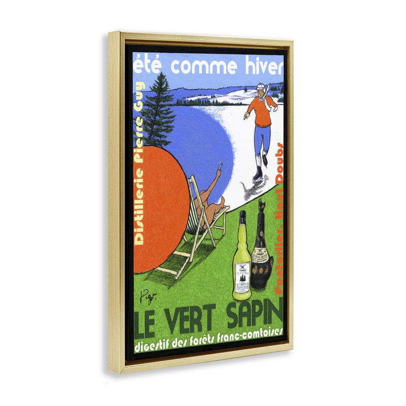 «Summer & Winter Distillery», art mural encadré doré sur toile, design par Jean-Pierre Got, H 25 po x l 17 po