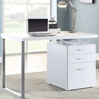 3 Writing Desk In White For Office Use - Contemporary Accessory With Metal 3 Practical Drawer Alternatives Modern Fixture