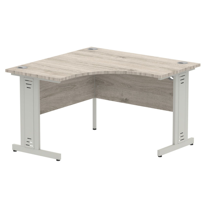 Tibay Corner Metal Base Computer Desk, Silver, Grey Oak