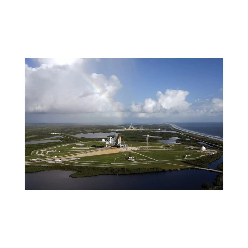Space Shuttle Atlantis And Endeavour Sit On Their Launch Pads At Kennedy Space Center by Stocktrek Images - Wrapped Canvas Print