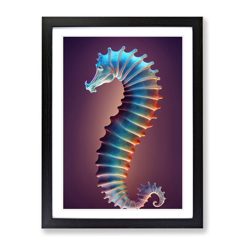 Neon Seahorse - Single Picture Frame Print, Black Framed, 64cm H x 46cm W x 2cm D
