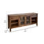 Console média 70 pouces Olum, portes en verre, tablettes, bois massif brun