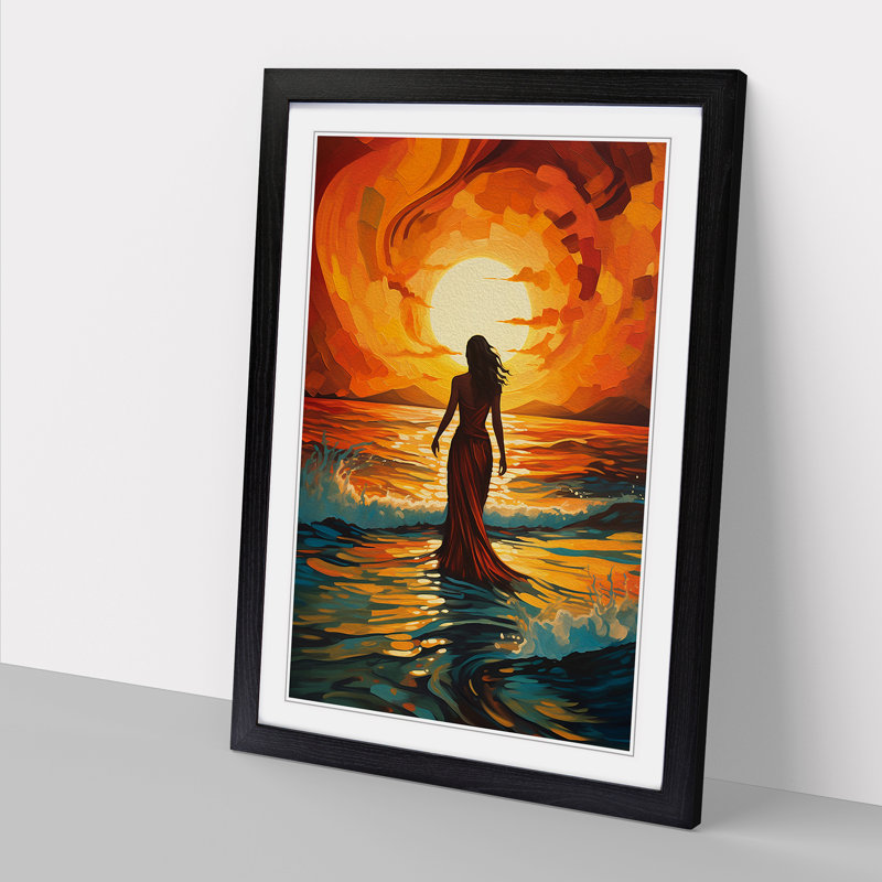 Art Deco Sunset Action Painting Framed Print, Black Framed, 64cm H x 46cm W