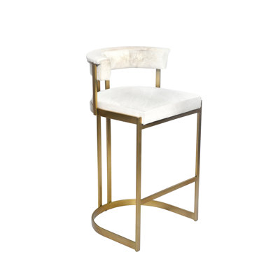 A Stainless Steel Bar Chair With Cowhide by Everly Quinn