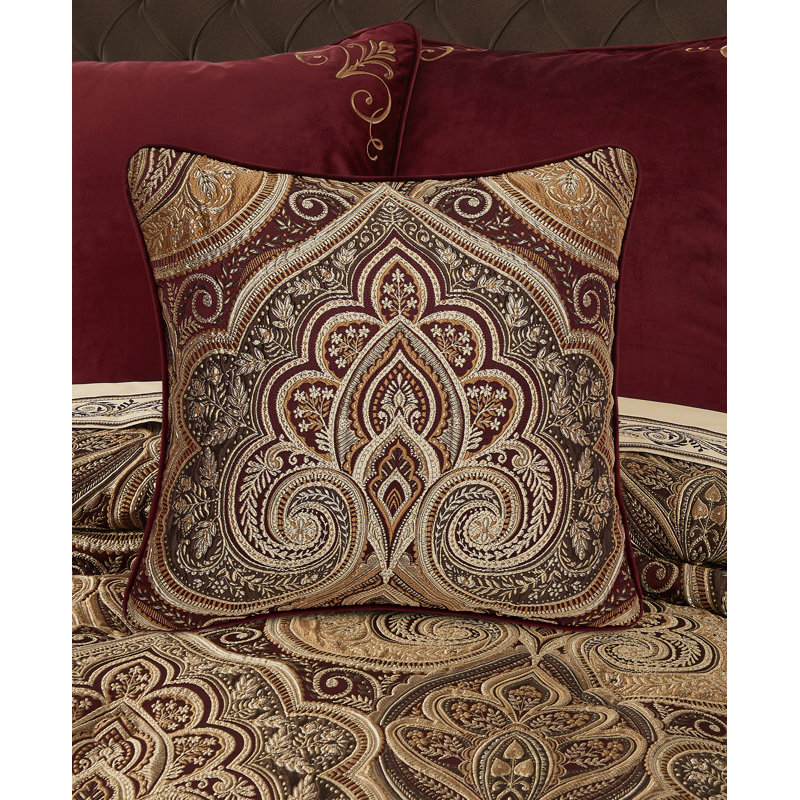 Bordeaux Crimson and Gold 20" Square Damask Throw Pillow