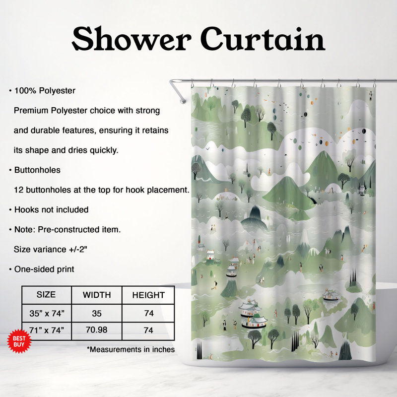 Wet Verdure - Premium Shower Curtain, 74"H x 71"W